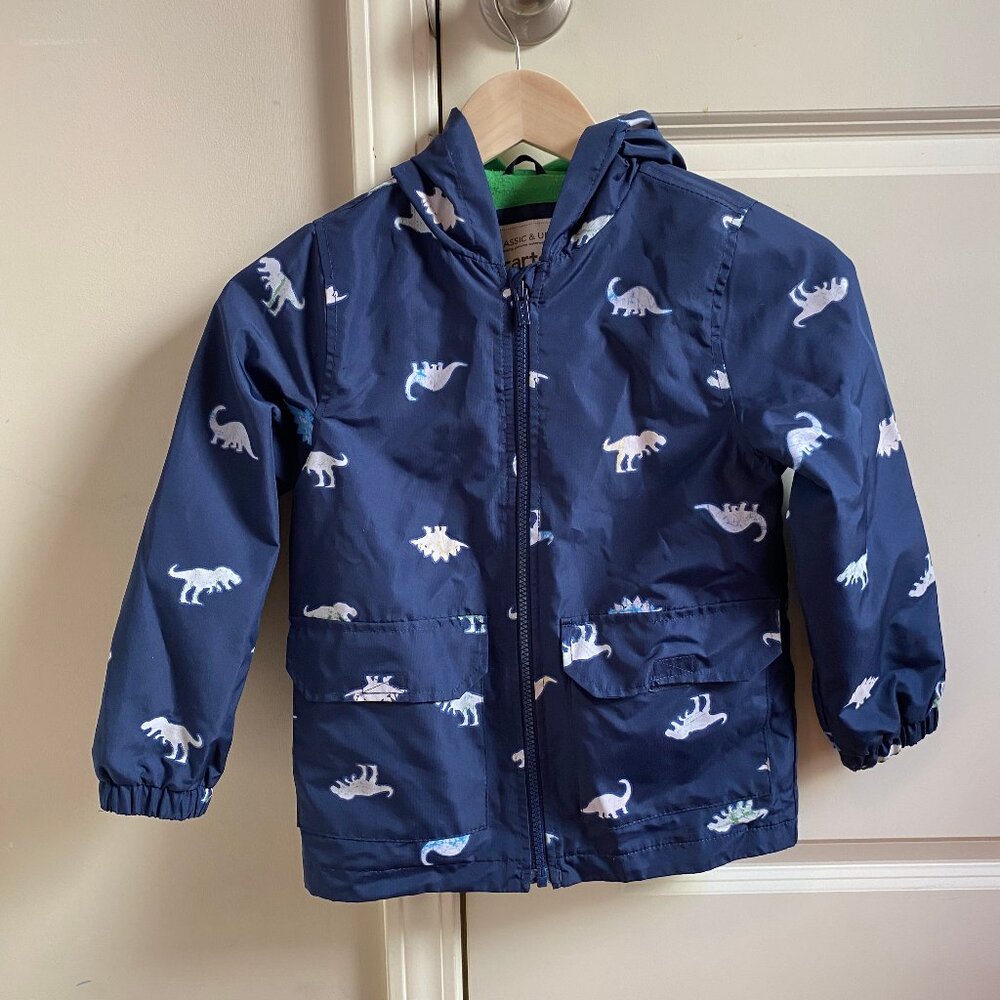 Carter's Navy Blue Raincoat, Color-changing Dinosaur Print